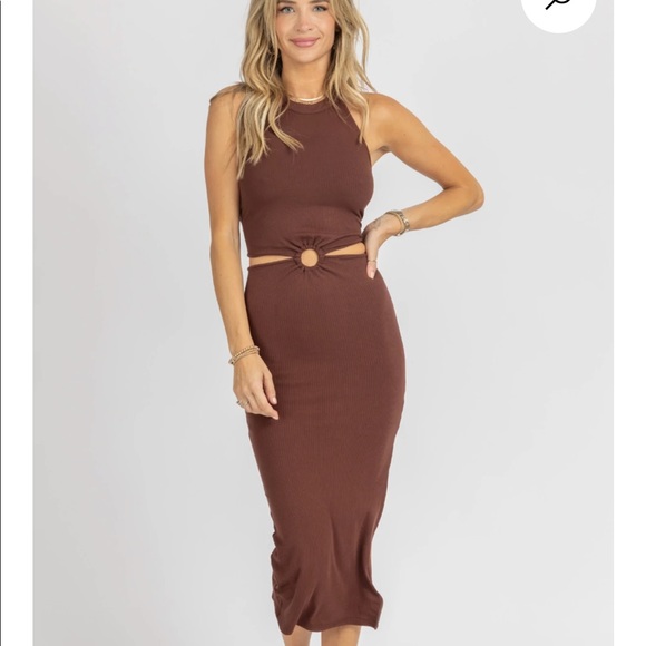 Mocha rubbed halter cutout dress - Picture 1 of 9